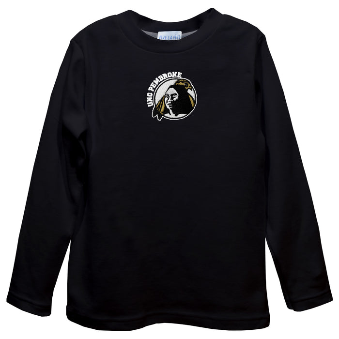 North Carolina at Pembroke Braves Embroidered Black knit Long Sleeve Boys Tee Shirt