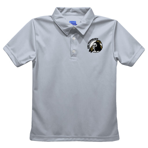 North Carolina at Pembroke Braves Embroidered Gray Short Sleeve Polo Box Shirt