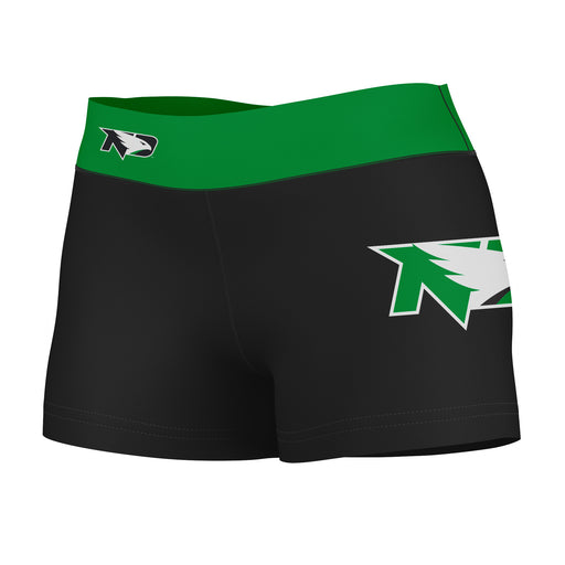 UND Fighting Hawks Vive La Fete Logo on Thigh and Waistband Black & Green Women Yoga Booty Workout Shorts 3.75 Inseam"