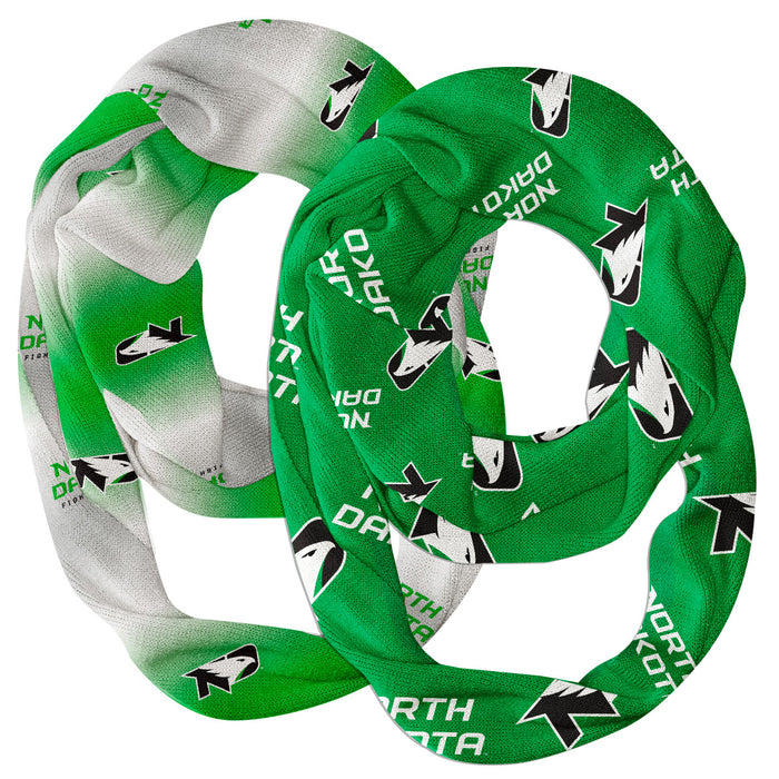 North Dakota Fighting Hawks Vive La Fete All Over Logo Collegiate Women Set of 2 Light Weight Ultra Soft Infinity Scarfs