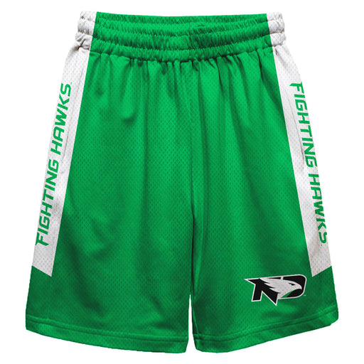 North Dakota Fighting Hawks Vive La Fete Game Day Green Stripes Boys Solid White Athletic Mesh Short