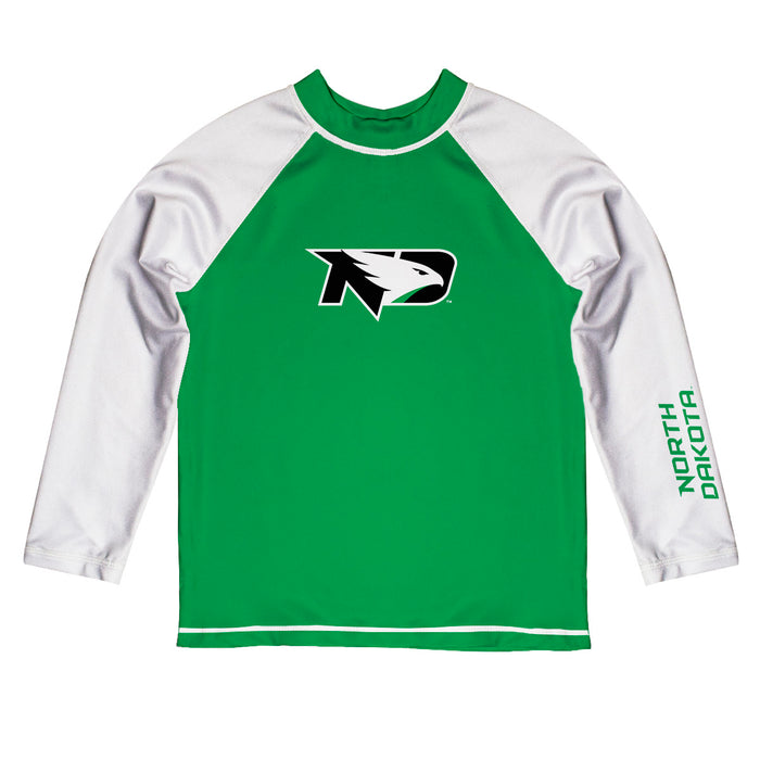 North Dakota Fighting Hawks Vive La Fete Logo Green White Long Sleeve Raglan Rashguard