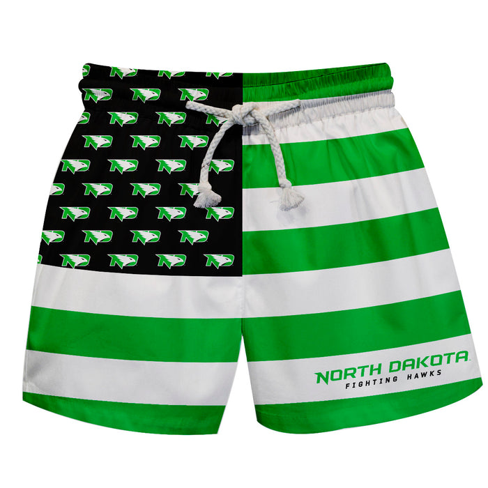 North Dakota Fighting Hawks Vive La Fete Game Day Green White Black Flag Swimtrunks V1