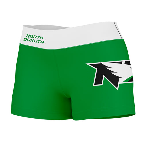 UND Fighting Hawks Vive La Fete Logo on Thigh & Waistband Green White Women Yoga Booty Workout Shorts 3.75 Inseam"