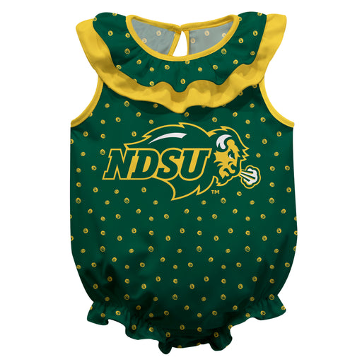 North Dakota Bison Swirls Green Sleeveless Ruffle Onesie Logo Bodysuit