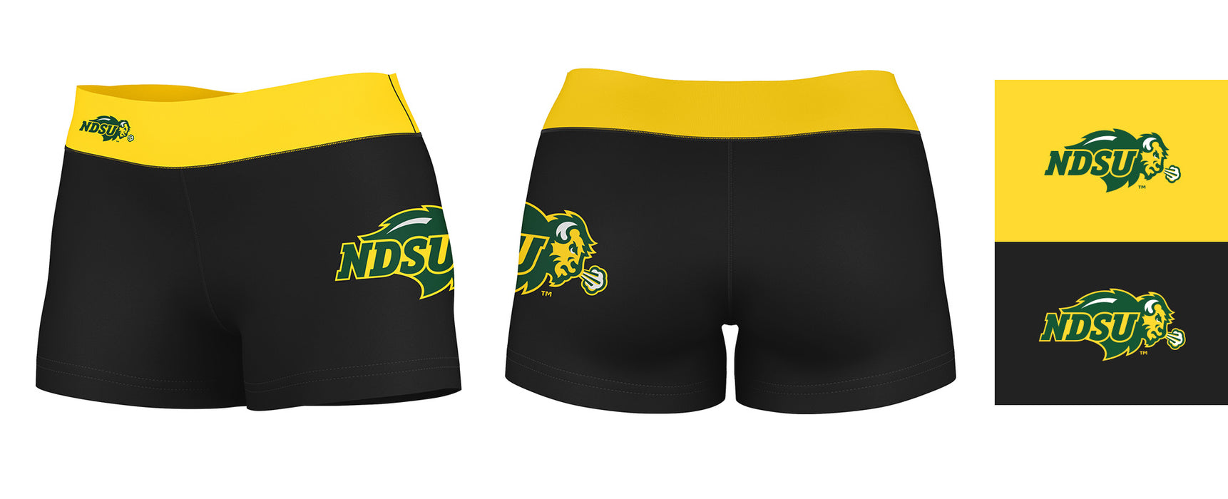 NDSU Bison Vive La Fete Game Day Logo on Thigh and Waistband Black and Gold Women Yoga Booty Workout Shorts 3.75 Inseam" - Vive La Fête - Online Apparel Store