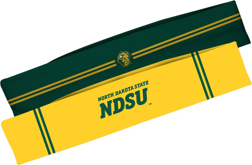 North Dakota Bison Vive La Fete Girls Women Game Day Set of 2 Stretch Headbands Headbands Logo Green and Name Yellow