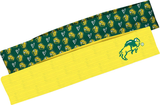 North Dakota Bison Vive La Fete Girls Women Game Day Set of 2 Stretch Headbands Repeat Logo Green and Logo Yellow