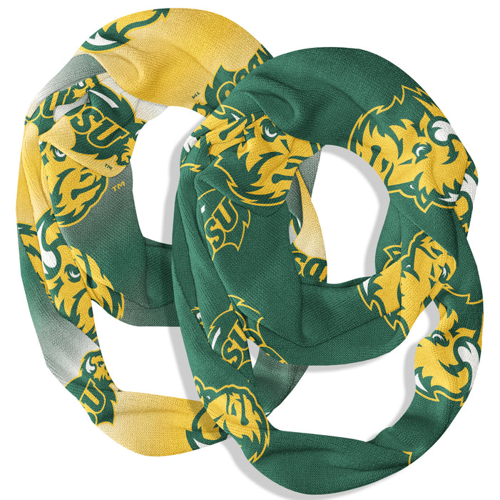 North Dakota Bison Vive La Fete All Over Logo Game Day Collegiate Women Set of 2 Light Weight Ultra Soft Infinity Scarfs