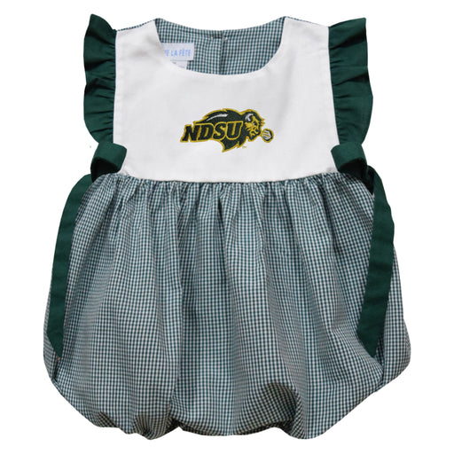 North Dakota Bison Embroidered Hunter Green Gingham Short Sleeve Girls Bubble