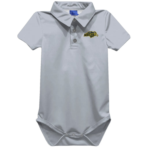North Dakota Fighting Hawks Embroidered Gray Solid Knit Polo Onesie