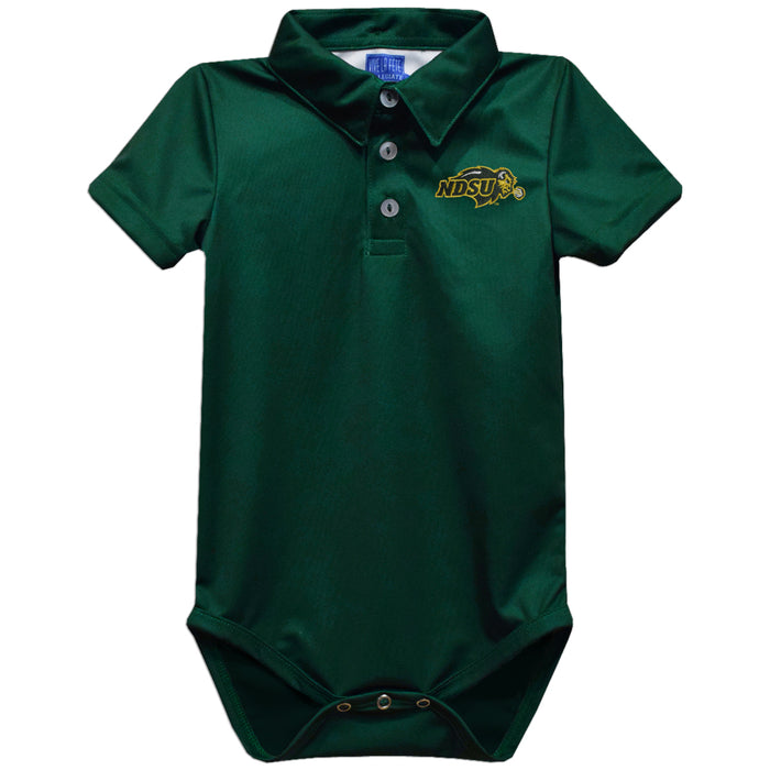 North Dakota Bison Embroidered Hunter Green Solid Knit Polo Onesie