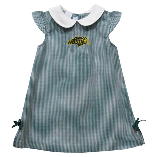 North Dakota Bison Embroidered Hunter Green Gingham A Line Dress