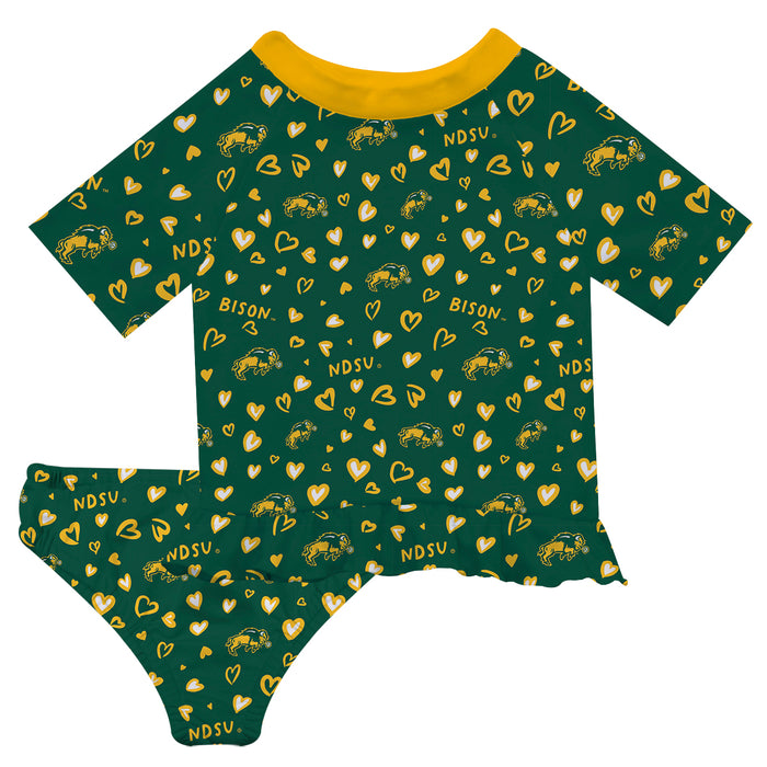 North Dakota Bison Vive La Fete All Over Logo Green Long Sleeve Bikini Set