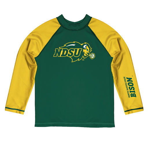 North Dakota Bison Vive La Fete Green and Gold Long Sleeve Raglan Rashguard