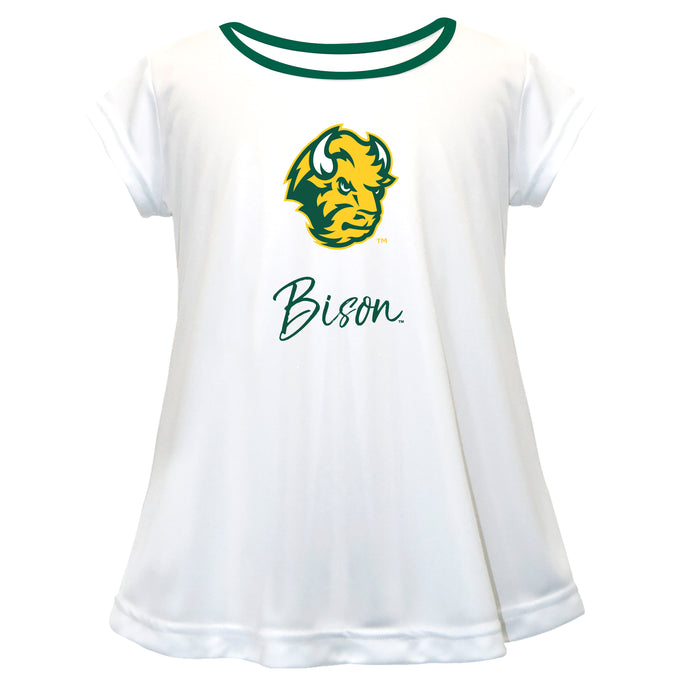 North Dakota Bison Vive La Fete Girls Game Day Short Sleeve White Top with School Logo and Name