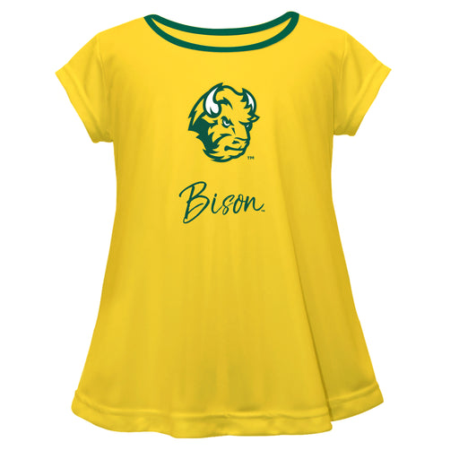 North Dakota Bison Vive La Fete Girls Game Day Short Sleeve Yellow Top with School Logo and Name