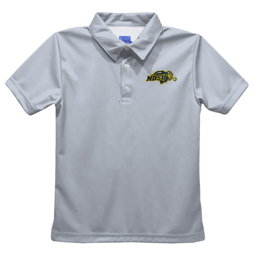North Dakota Bison Embroidered Gray Short Sleeve Polo Box Shirt