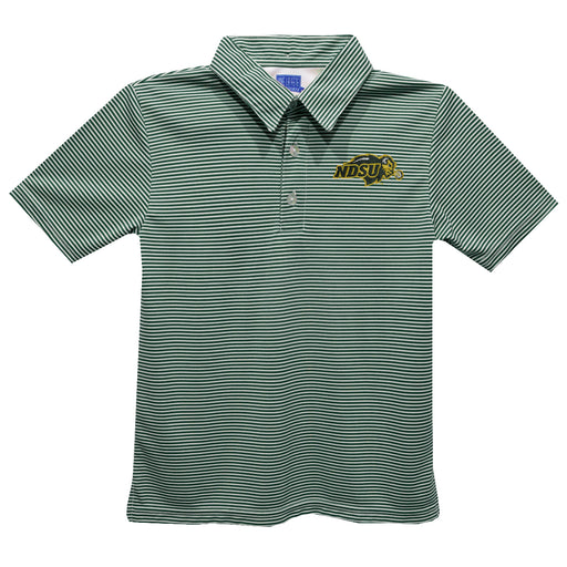 North Dakota Bison Embroidered Hunter Green Stripes Short Sleeve Polo Box Shirt