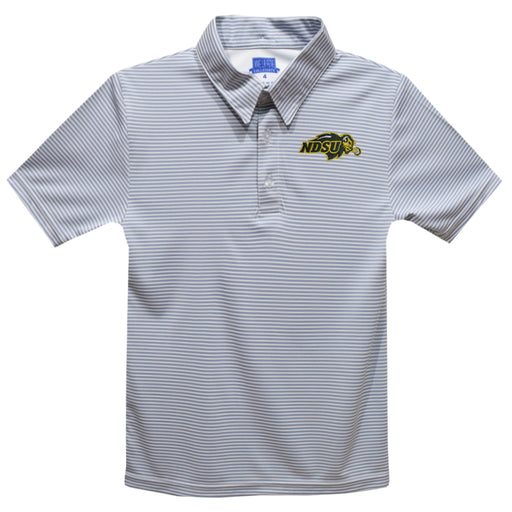 North Dakota Bison Embroidered Gray Stripes Short Sleeve Polo Box Shirt
