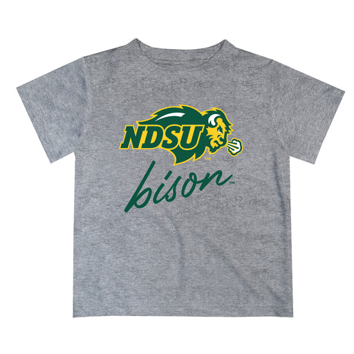 North Dakota Bison Vive La Fete Script V1 Gray Short Sleeve Tee Shirt
