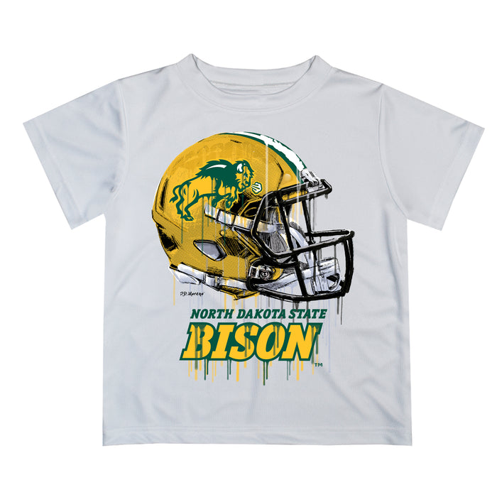 North Dakota Bison Original Dripping Football Helmet White T-Shirt by Vive La Fete