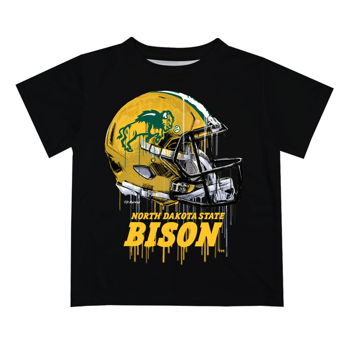 North Dakota Bison Original Dripping Football Helmet Gray T-Shirt by Vive La Fete