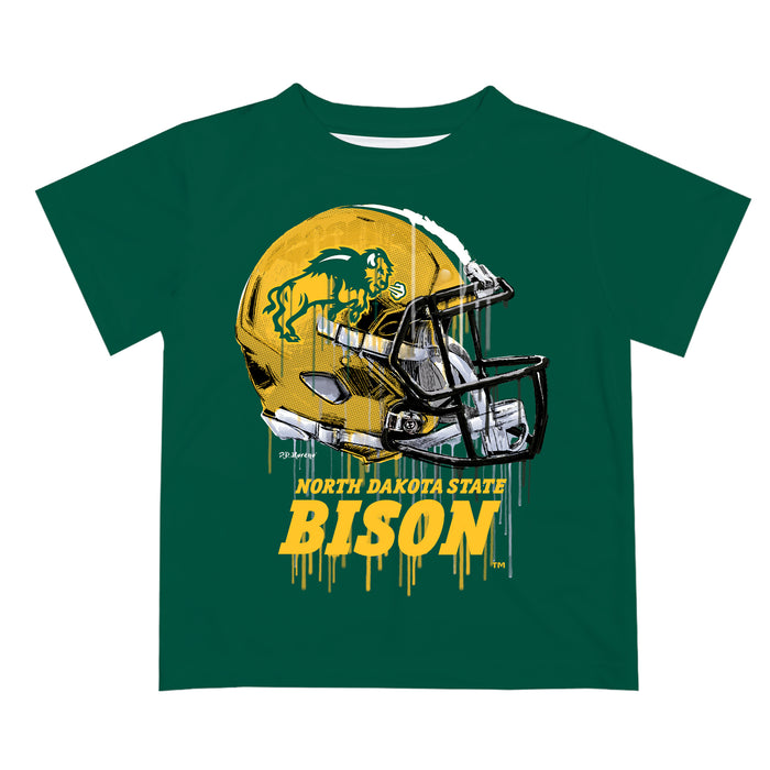 North Dakota Bison Original Dripping Football Helmet Green T-Shirt by Vive La Fete