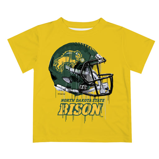 North Dakota Bison Original Dripping Football Helmet Yellow T-Shirt by Vive La Fete