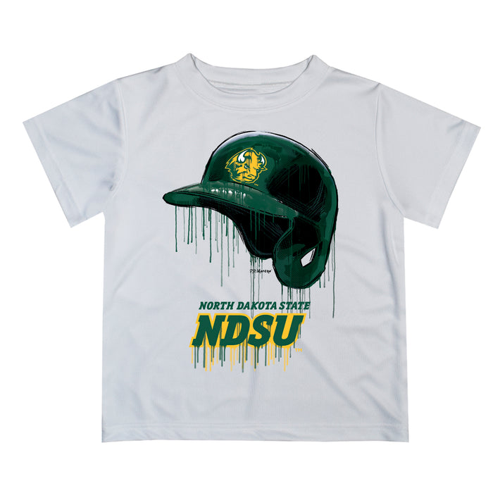 North Dakota Bison Original Dripping Baseball Helmet White T-Shirt by Vive La Fete