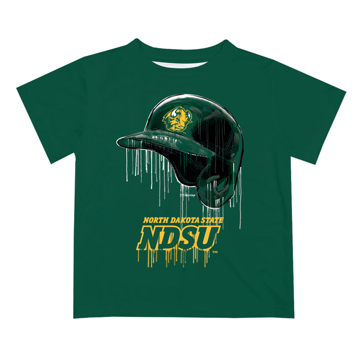 North Dakota Bison Original Dripping Baseball Helmet Green T-Shirt by Vive La Fete