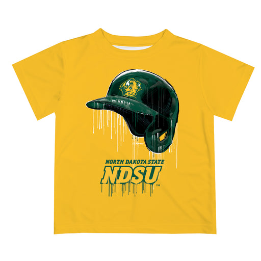 North Dakota Bison Original Dripping Baseball Helmet Yellow T-Shirt by Vive La Fete