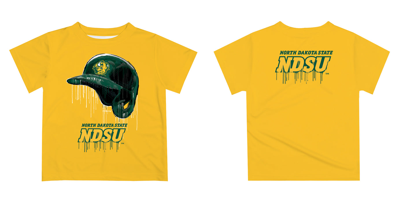 North Dakota Bison Original Dripping Baseball Helmet Yellow T-Shirt by Vive La Fete - Vive La Fête - Online Apparel Store