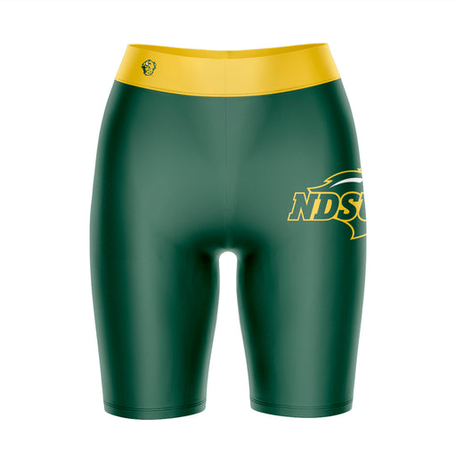 North Dakota Bison Vive La Fete Game Day Logo on Thigh and Waistband Green and Gold Women Bike Short 9 Inseam