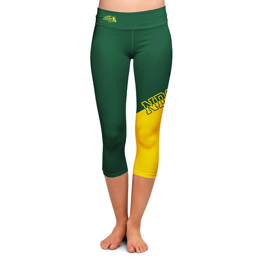 NDSU Bison Vive La Fete Game Day Collegiate Leg Color Block Women Green Gold Capri Leggings