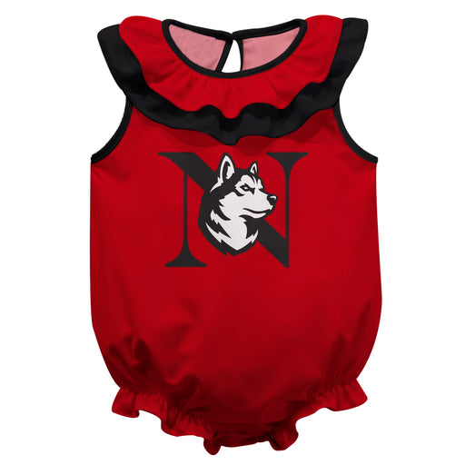 Northeastern University Huskies Red Sleeveless Ruffle Onesie Logo Bodysuit by Vive La Fete