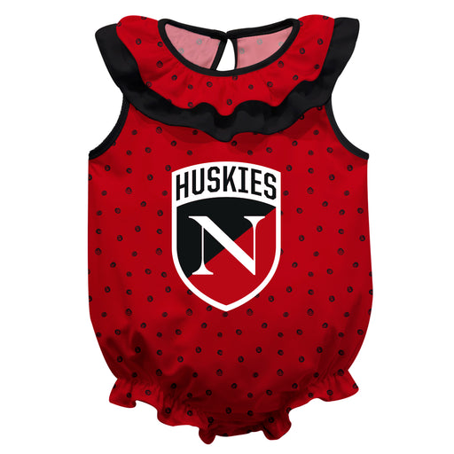 Northeastern University Huskies Swirls Red Sleeveless Ruffle Onesie Logo Bodysuit