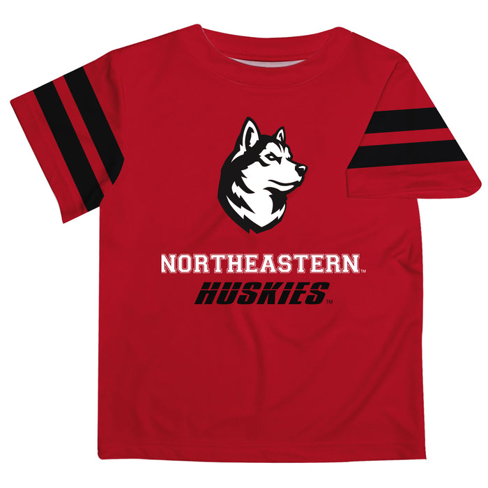 Northeastern University Huskies Vive La Fete Boys Game Day Red Short Sleeve Tee with Stripes on Sleeves - Vive La Fête - Online Apparel Store
