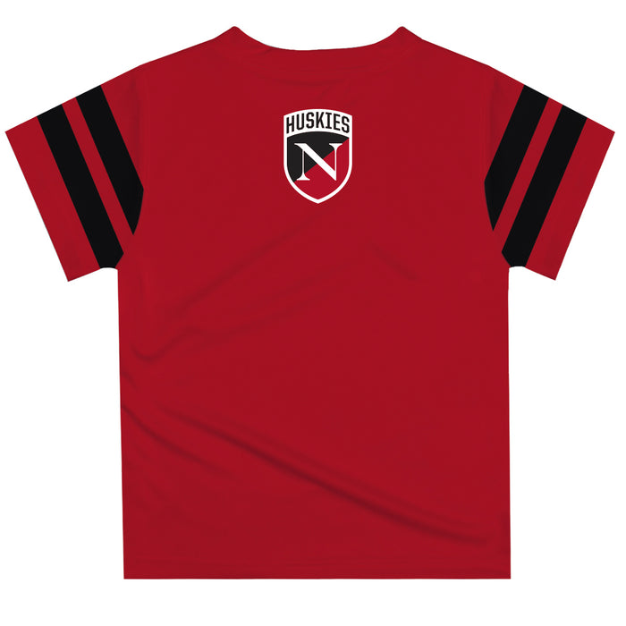Northeastern University Huskies Vive La Fete Boys Game Day Red Short Sleeve Tee with Stripes on Sleeves - Vive La Fête - Online Apparel Store