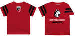 Northeastern University Huskies Vive La Fete Boys Game Day Red Short Sleeve Tee with Stripes on Sleeves - Vive La Fête - Online Apparel Store