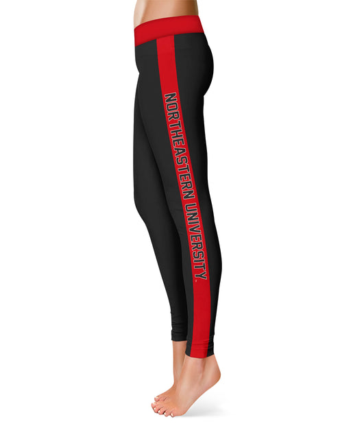 Northeastern University Huskies Red Stripe Black Leggings - Vive La Fête - Online Apparel Store