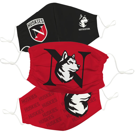 Northeastern University Huskies Face Mask Black and Red Set of Three - Vive La Fête - Online Apparel Store
