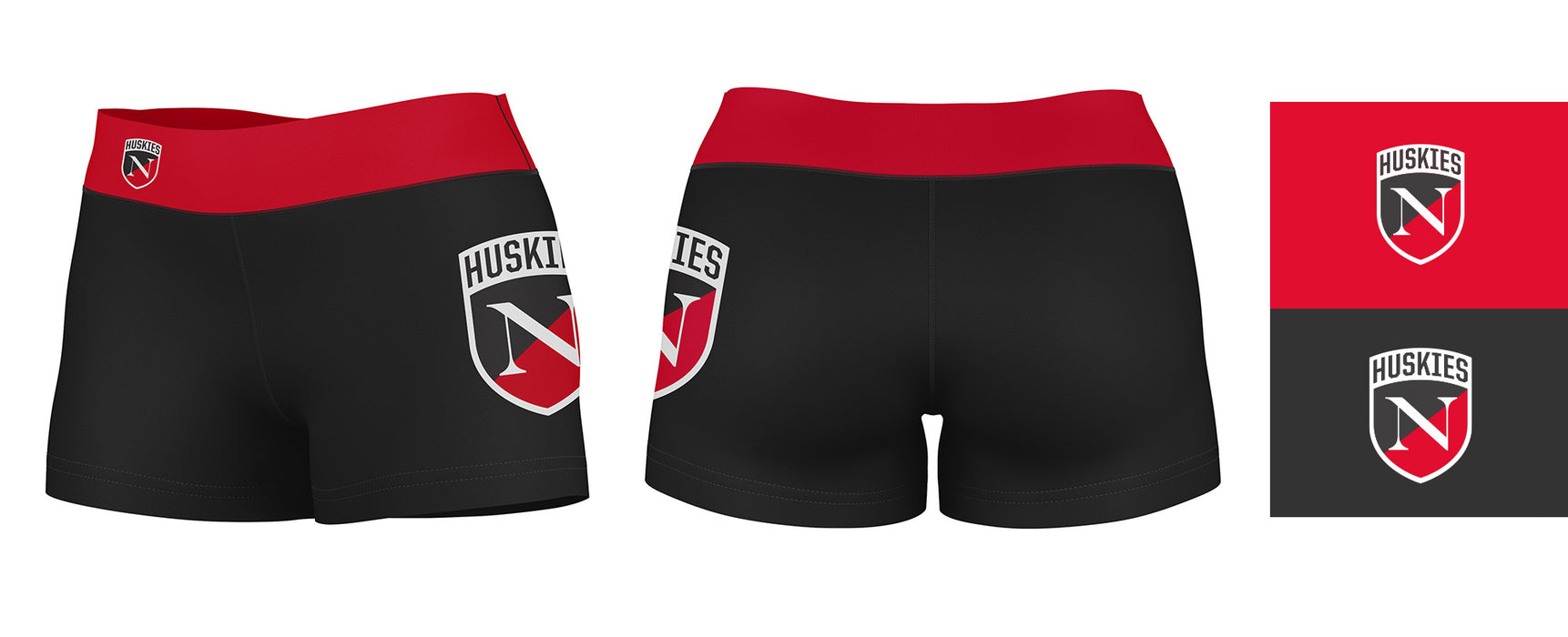 Northeastern University Huskies Logo on Thigh and Waistband Black and Red Women Yoga Booty Workout Shorts 3.75 Inseam" - Vive La Fête - Online Apparel Store