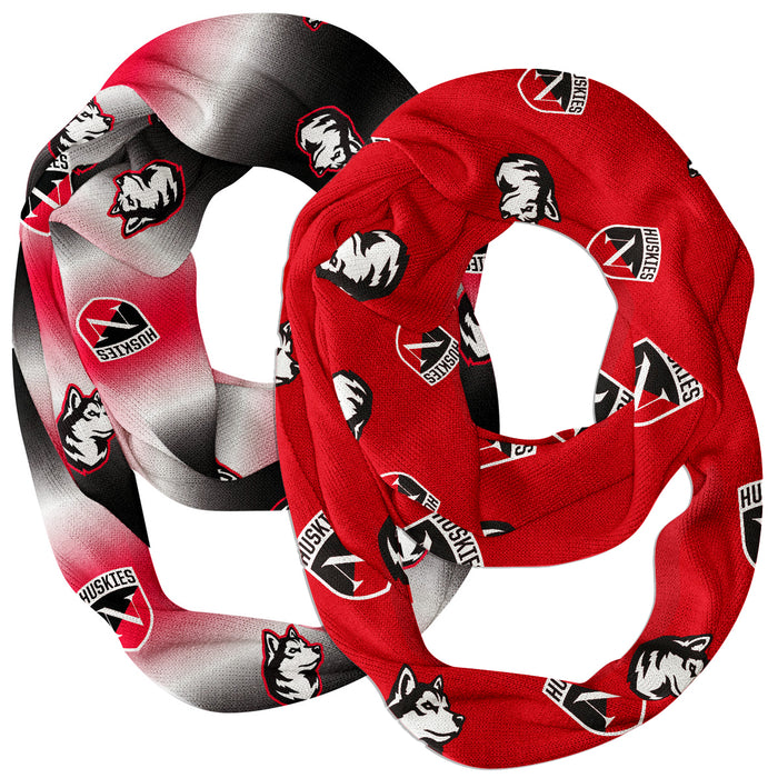 Northeastern Huskies Vive La Fete All Over Logo Collegiate Women Set of 2 Light Weight Ultra Soft Infinity Scarfs