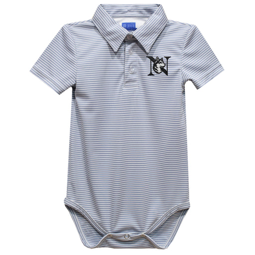 Northeastern University Huskies Embroidered Gray Stripe Knit Boys Polo Bodysuit