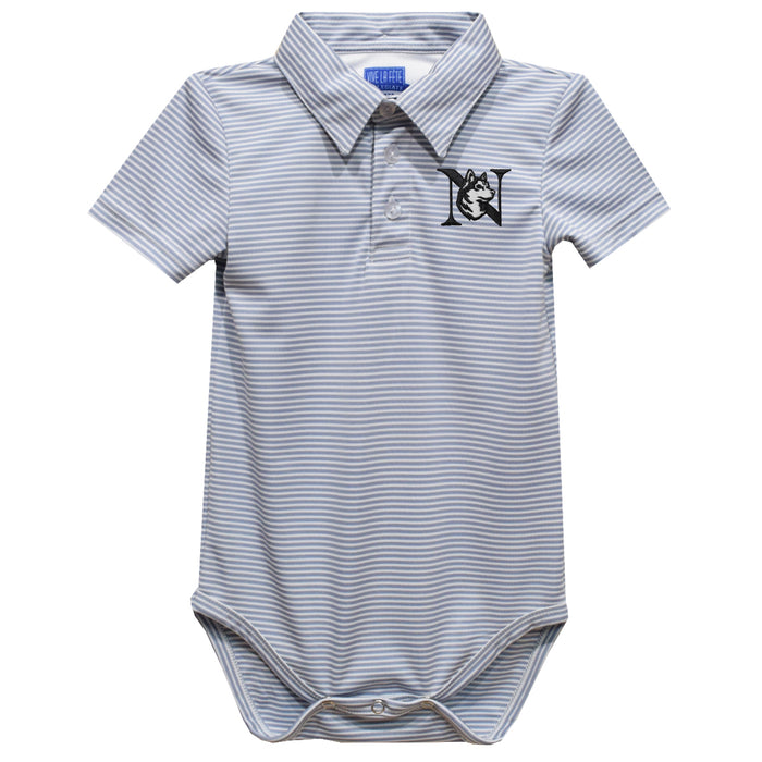 Northeastern University Huskies Embroidered Gray Stripe Knit Boys Polo Bodysuit
