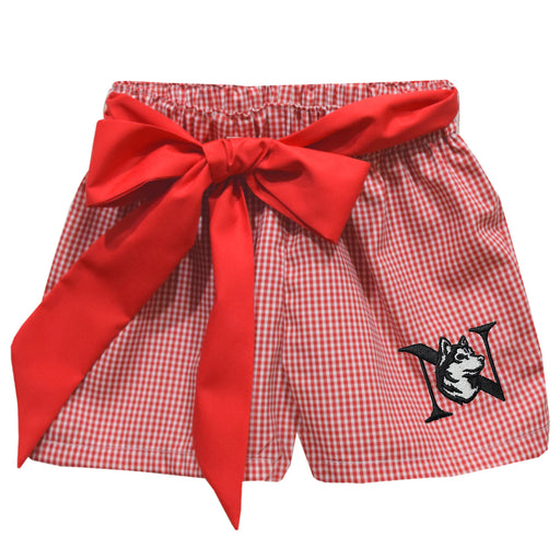 Northeastern University Huskies Embroidered Red Cardinal Gingham Girls Short with Sash