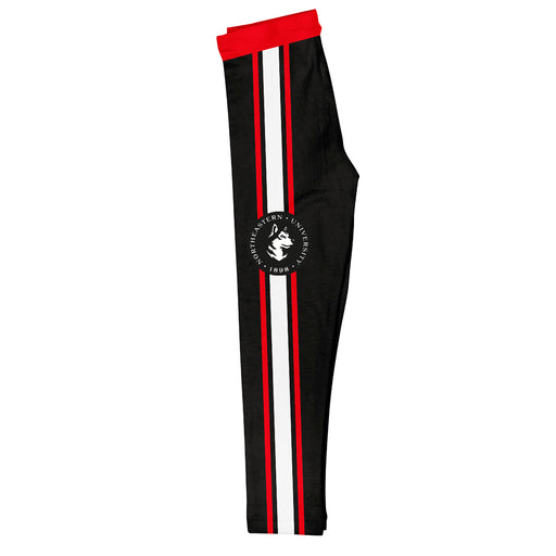 Northeastern University Huskies Vive La Fete Girls Game Day Black with Red Stripes Leggings Tights