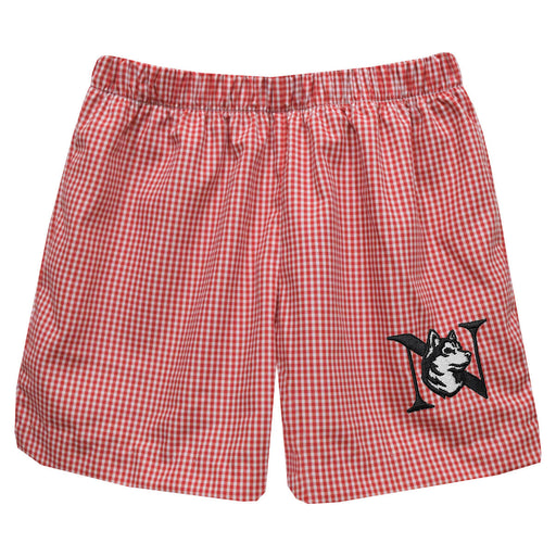 Northeastern University Huskies Embroidered Red Cardinal Gingham Pull On Short