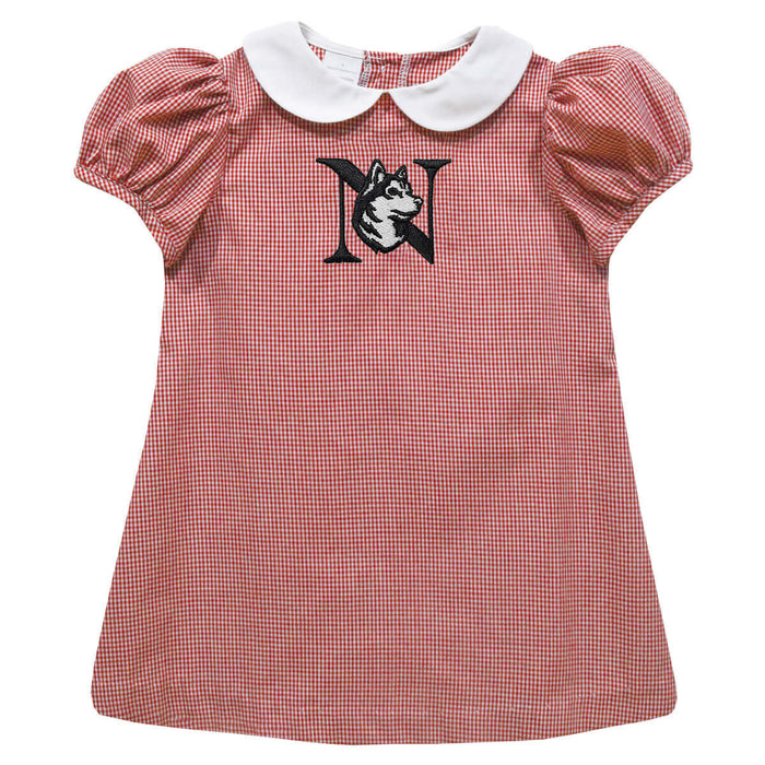 Northeastern University Huskies Embroidered Red Cardinal Gingham Short Sleeve A Line Dress